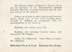 Fees: Hammersmith Borough Cemetery interment card