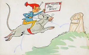 Nov15: Hand-drawn Greetings Card - Gnome riding a mouse