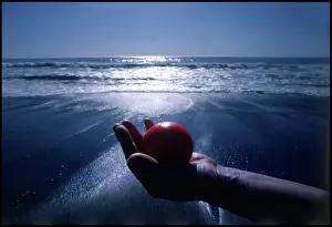 Moonstone: Hand holding red ball Moonstone Beach, California, USA