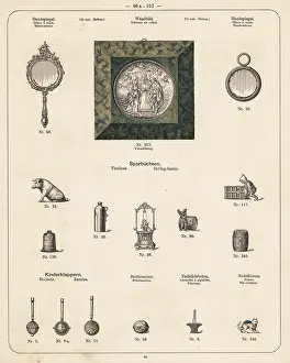 Wurttembergische: Hand mirror, rattle, pintray, pin cushion, saving bank, etc