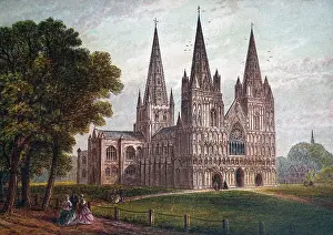 Lichfield: Hand-tinted chromolithograph Lichfield Cathedral