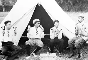Ringers: Handbell ringers camping, early 1900s