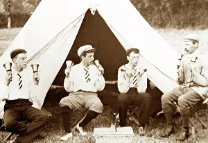 Ringers: Handbell ringers camping, early 1900s