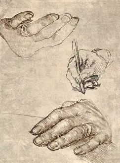 Upwards: Hands of Erasmus, by Holbein