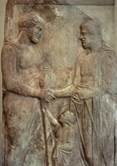 Handshake: Handshake. Grave stele. Pentelic marble. Found in the Piraeu