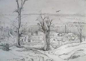 116th: Hangard from German lines - Aeroplane in the sky