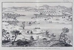 1728: Hannibal's elephants crossing on rafts