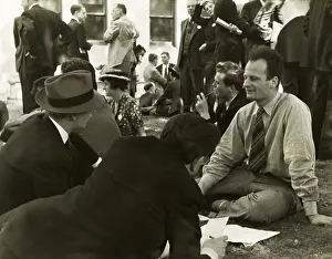 Bethe: Hans Bethe, being interviewed by journalists in