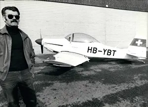 Francs: Hans Heim with Mustang II plane which he built himself