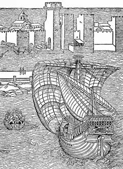 Enters: Hanseatic cog, around 1300