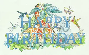 Giraffes: Happy Birthday - with giraffes, snake, crocadile ect