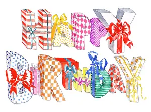 Thirteen: Happy Birthday made of letter shaped parcels