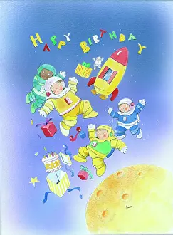 Spacemen: Happy Birthday Spacemen above the Moon