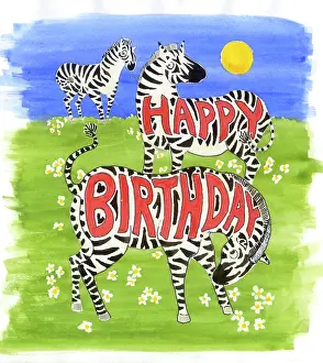 Zebras: Happy Birthday with three Zebras