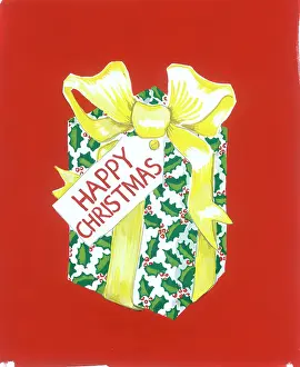 Giftwrap: Happy Christmas Parcel on Red