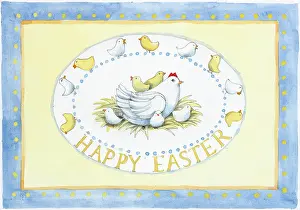 Langlands: Happy Easter with Chicken and Chicks in Oval