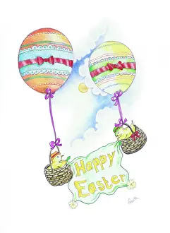 Endersby: Happy Easter - with two chicks in balloons