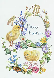 Tortoiseshell: Happy Easter ' two Chicks with butterflies