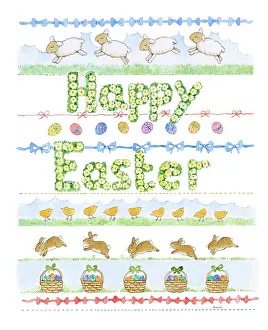 Gambolling: Happy Easter design with rows of Easter things