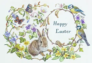 Tortoiseshell: Happy Easter ' rabbit, blue tits, butterflies etc