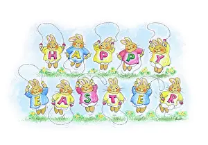Skipping: Happy Easter with Rabbits Skipping