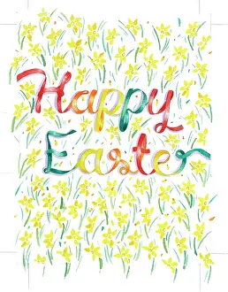 Spelled: Happy Easter Ribbons with daffodils