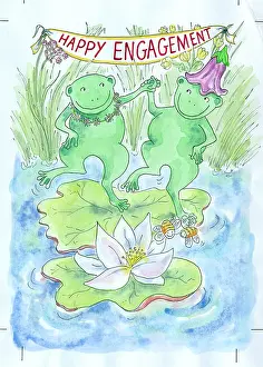 Happy Engagement- Two frogs dancing on a lily pad