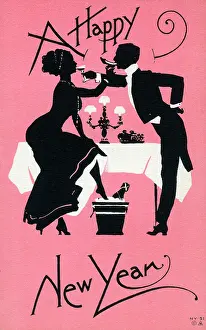 Bubbly: Happy New Year - Glamorous silhouette couple