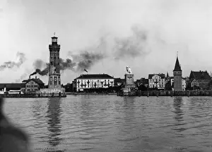 Lindau: Harbour entrance of Lindau, around 1910