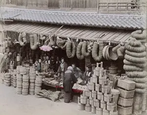 Hardware: Hardware store selling buckets and baskets, Japan