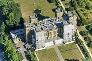 Downward: Hardwick Hall under scaffolding, Derbyshire