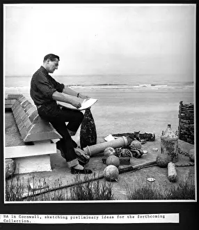 Turnups: Hardy Amies working on sketches in Cornwall