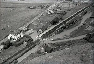 Harlech: Harlech Railway Station from Harlech Castle, Gwynedd, Wales