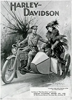 Motorcycling: Harley Davidson advertisement, WW1