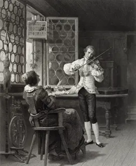 Clasped: Harmony. Man playing violin to woman