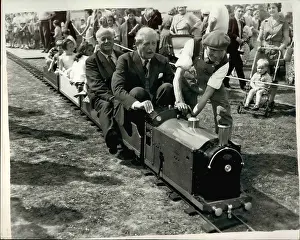 Mr.macmillan: Harold Macmillan drives miniature train, Bromley, Kent