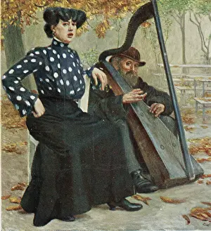Harpist: The harpist Baumann and his daughter. 1904. Based