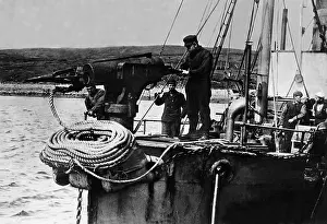 Whaling: Harpoon gun on a whaling ship, 1929