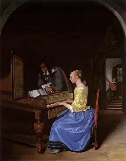 Steen: Harpsichord Lesson, by Jan Steen