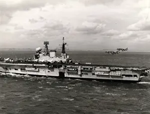 Harriers: Two Harriers manoeuvre into position for landing on the deck