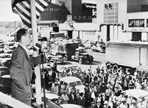 Scares: Harry Bridges, behind microphone during CIO convention