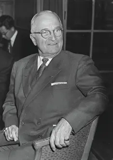 Confronted: Harrys Truman at press conference, Savoy Hotel, London
