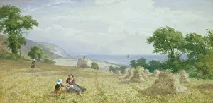 Stooks: Harvest Scene ' the sea in the background