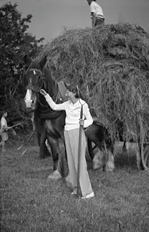 Pitchfork: Harvest scene, woman with pitchfork