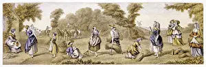 Labourers: Harvest Time': Baxter print circa 1855. Romanticised
