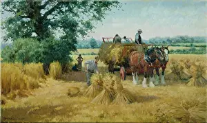 Sheaves: Harvesting ' wagon, sheaves and figures