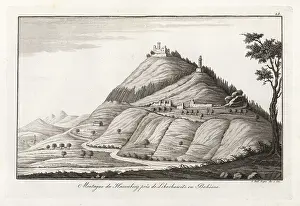Vulcanology: Hasenberg mountain with its basalt prisms, Czech