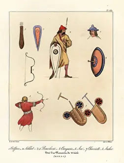11th Century: Hat, soldier, shield, targe, quiver, bow, chariots