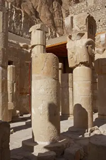 Bahri: Hathor column pillars belonging to the Chapel of Hathor. Dei