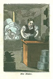 1821: The Hatter. In the foreground a hat is being
